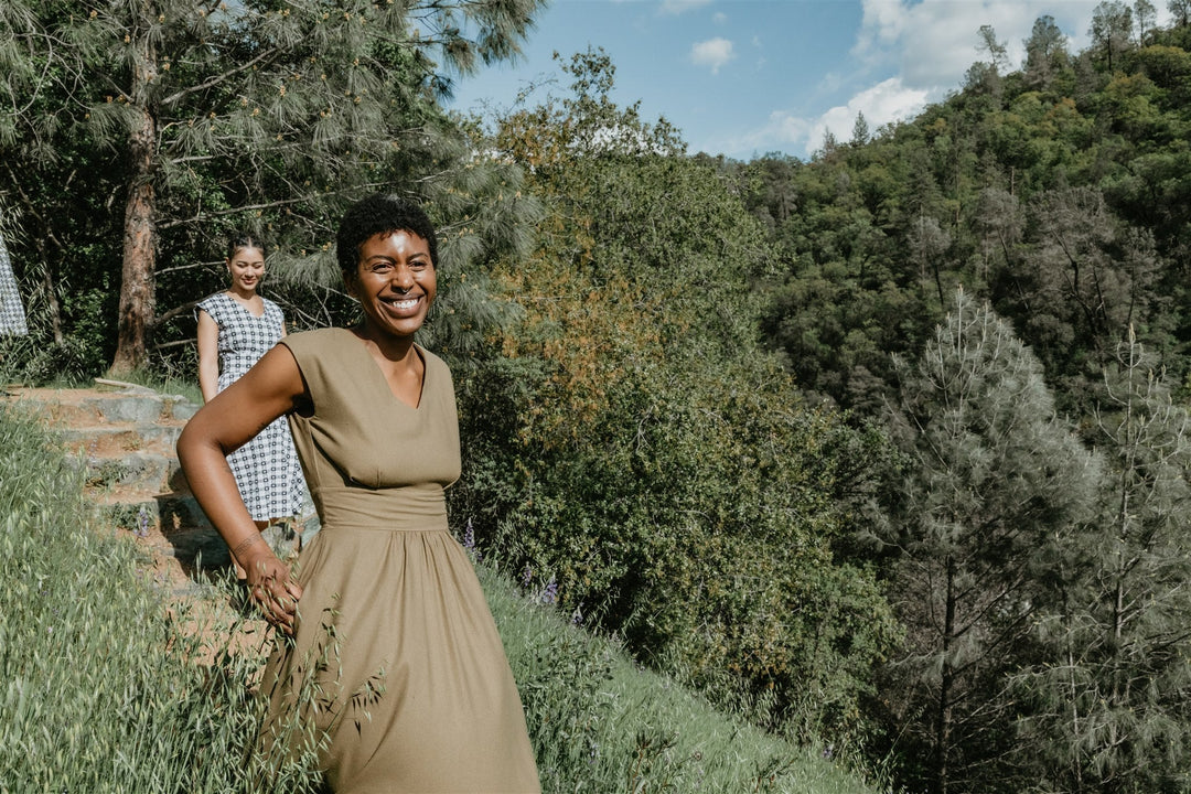 Joy dress in Olive Raw Silk