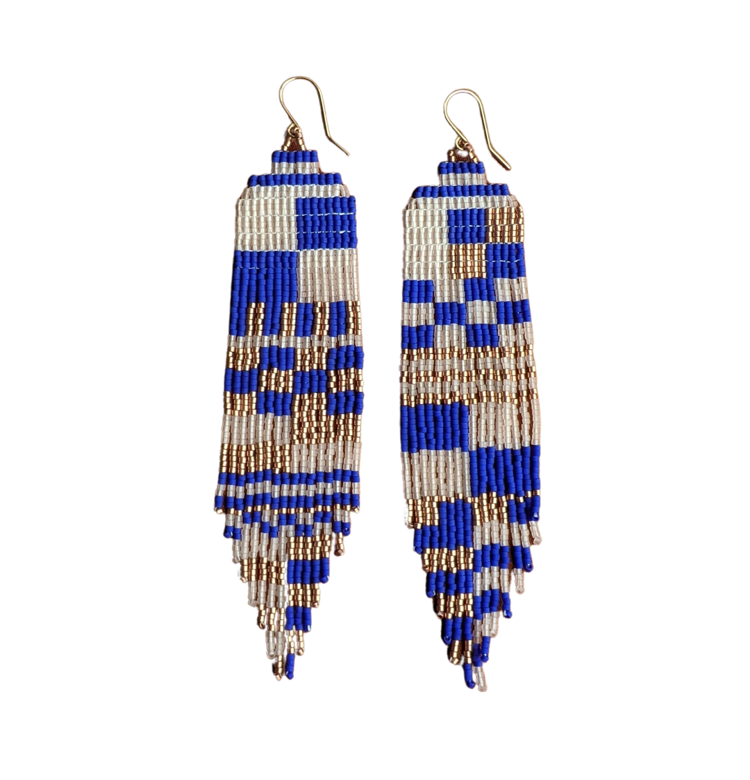 Large Checkerboard Beaded Earrings (3 Colorways)