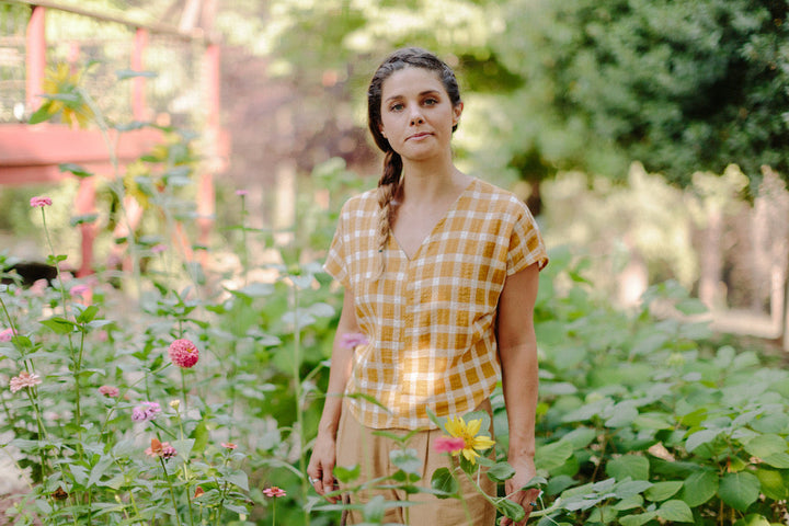 Dolman Top in Marigold Checker