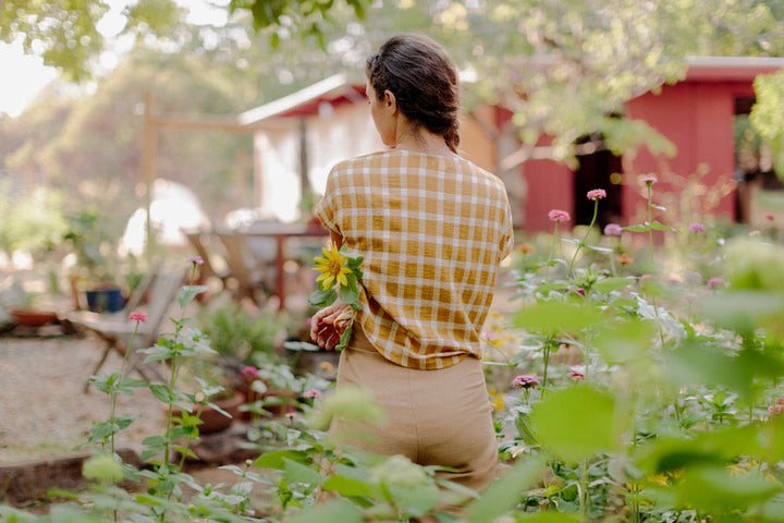 Dolman Top in Marigold Checker