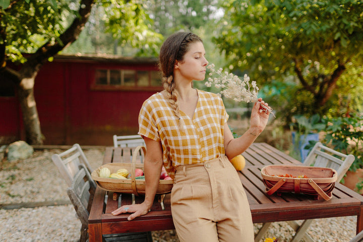 Dolman Top in Marigold Checker