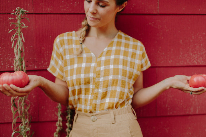 Dolman Top in Marigold Checker