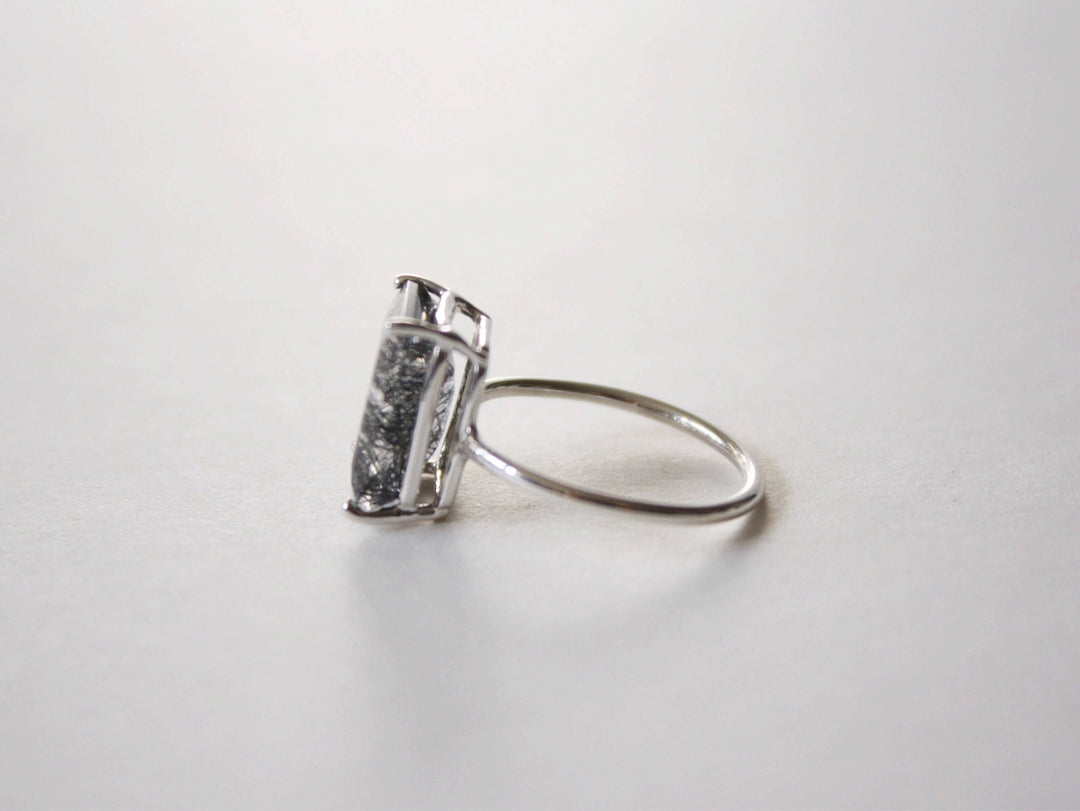 Tourmalinated Quartz Ring, 12x10 Emerald Cut