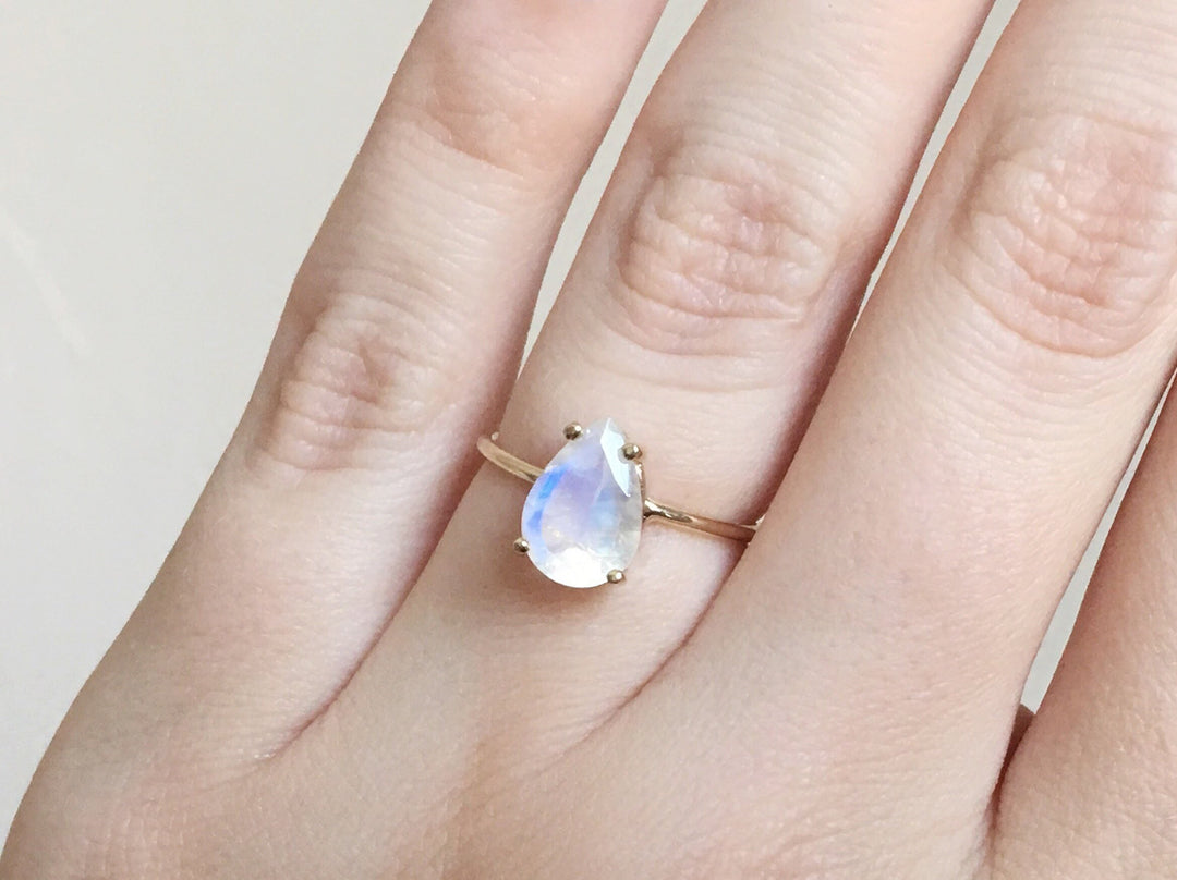 Moonstone Engagement Ring, 10x7 Pear Cut