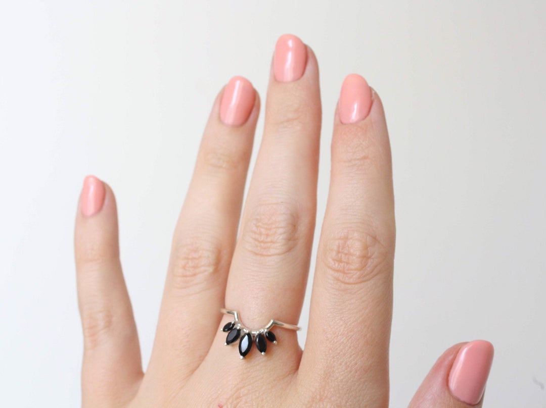 Marquise Crown Black Spinel Ring