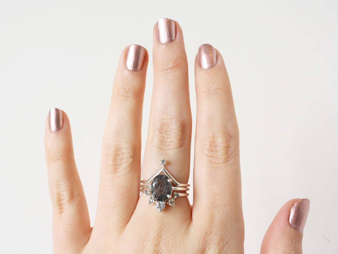 Salt and Pepper Diamond Chevron Ring