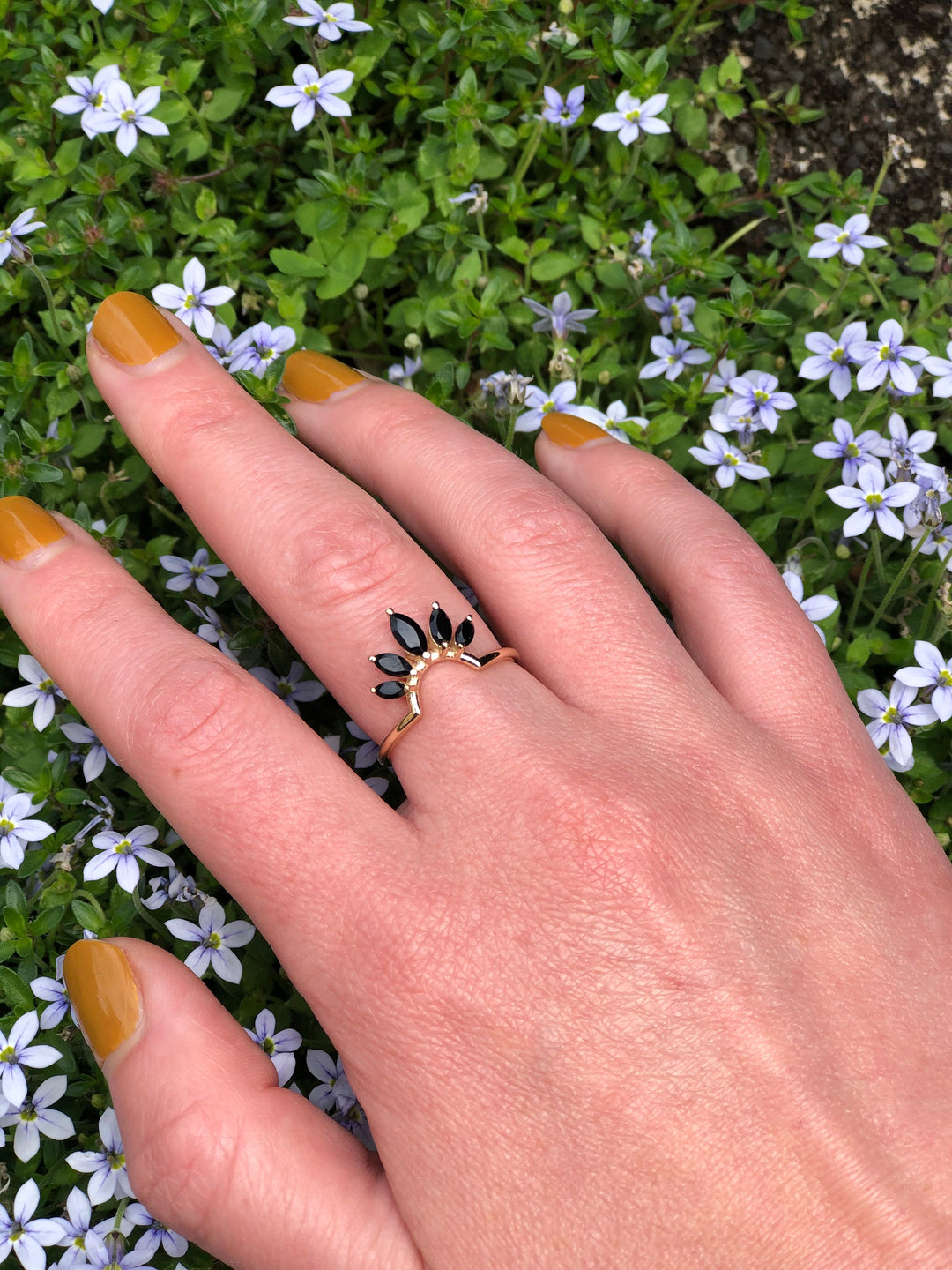 Marquise Crown Black Spinel Ring