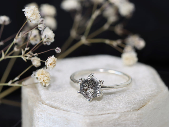 6mm Hexagon Tourmalinated Quartz Ring