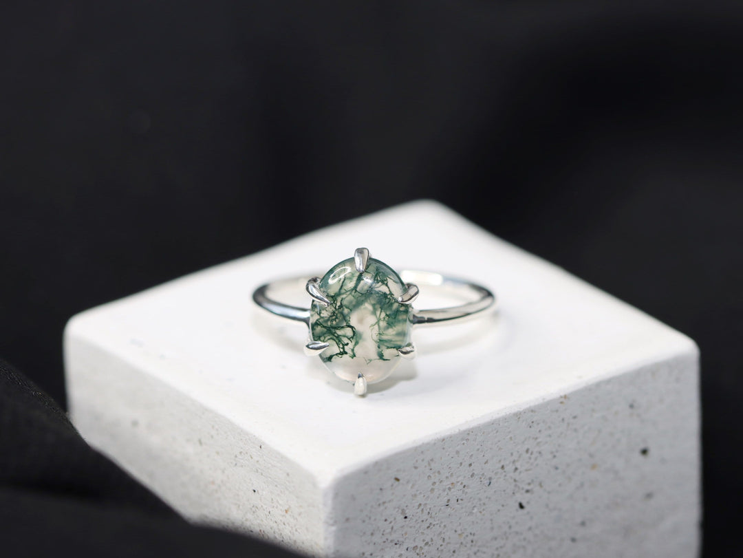 6 Prong Moss Agate Ring