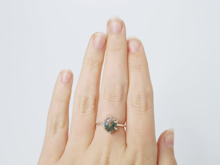 6 Prong Moss Agate Ring