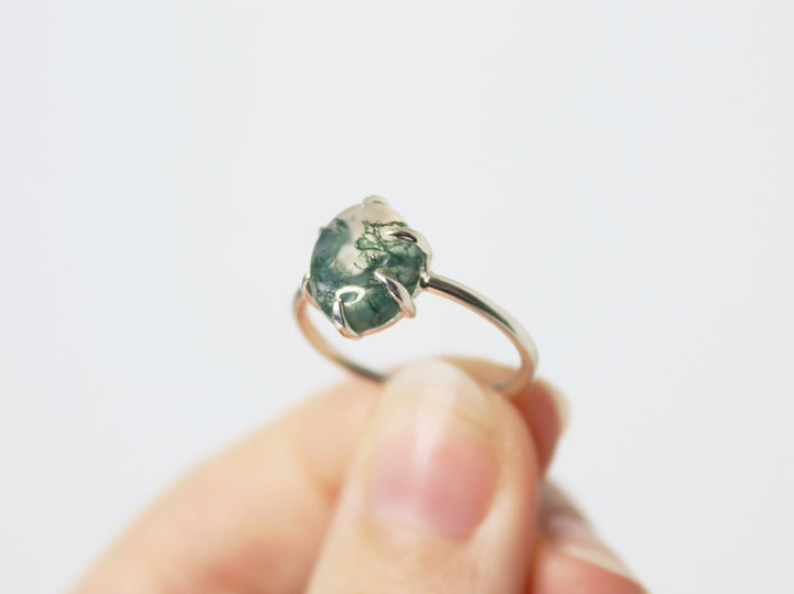 6 Prong Moss Agate Ring