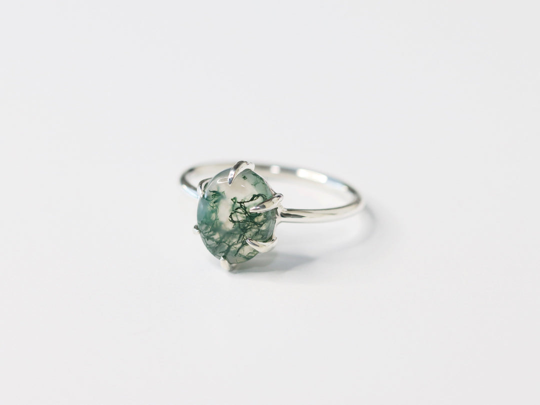 6 Prong Moss Agate Ring