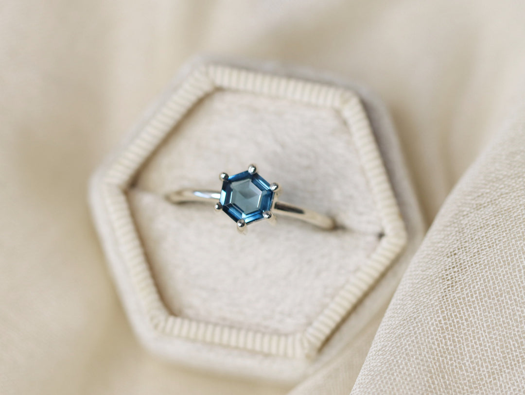 6mm Hexagon London Blue Topaz Ring