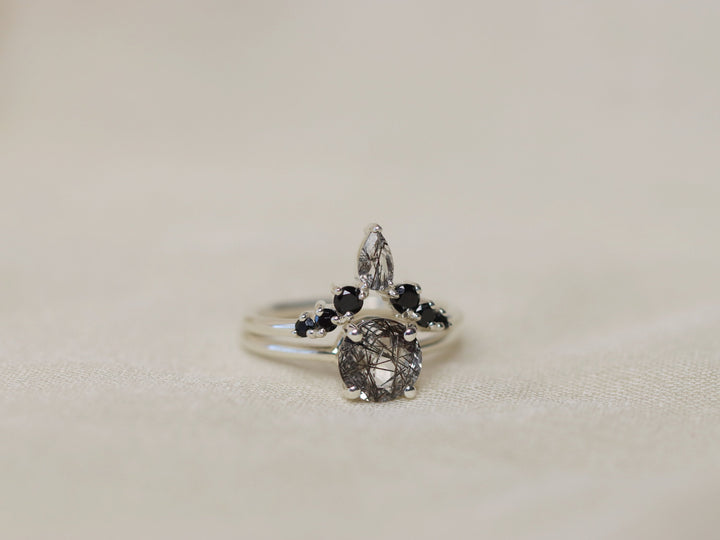 Diadem Ring with Tourmalinated Quartz and Black Spinel