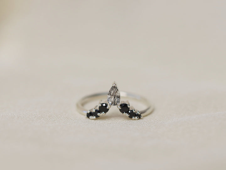 Diadem Ring with Tourmalinated Quartz and Black Spinel