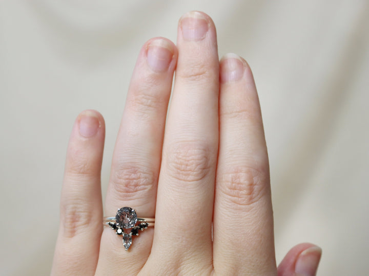 Diadem Bridal Set with Tourmalinated Quartz and Black Spinel