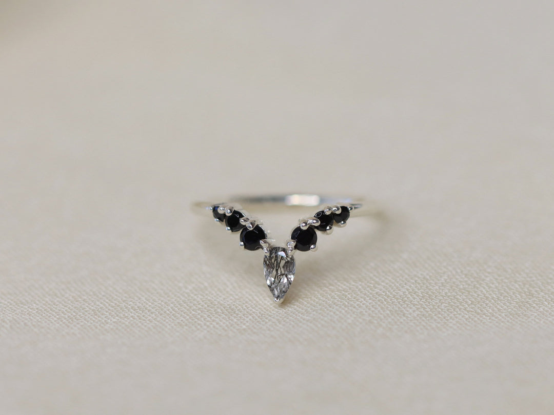 Diadem Ring with Tourmalinated Quartz and Black Spinel