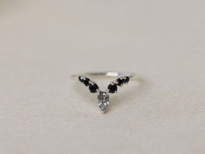 Diadem Ring with Tourmalinated Quartz and Black Spinel