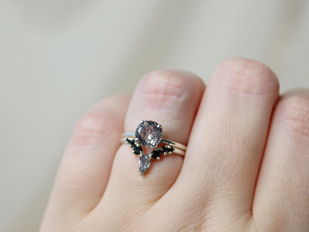 Diadem Ring with Tourmalinated Quartz and Black Spinel