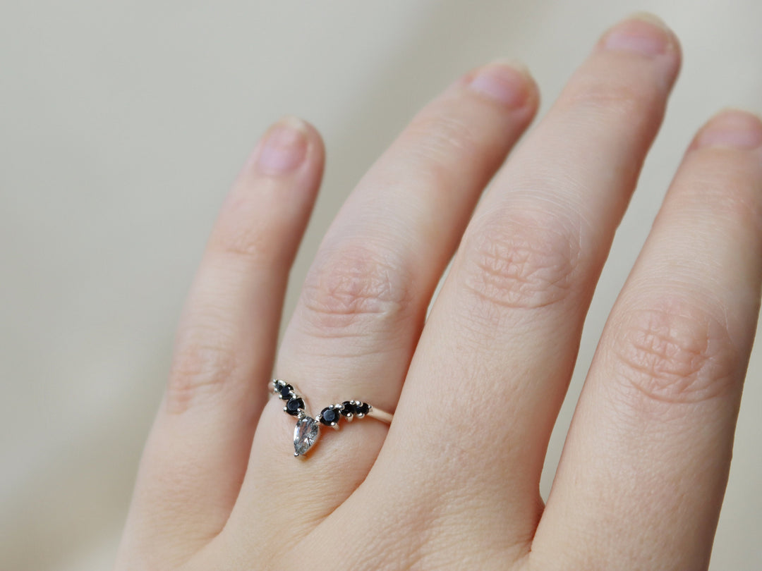 Diadem Bridal Set with Tourmalinated Quartz and Black Spinel