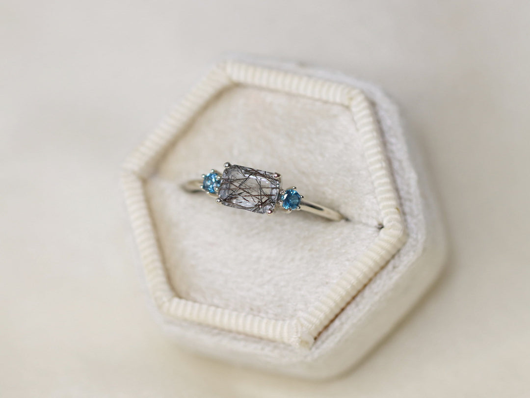 Trilogy Ring with Tourmalinated Quartz and London Blue Topaz